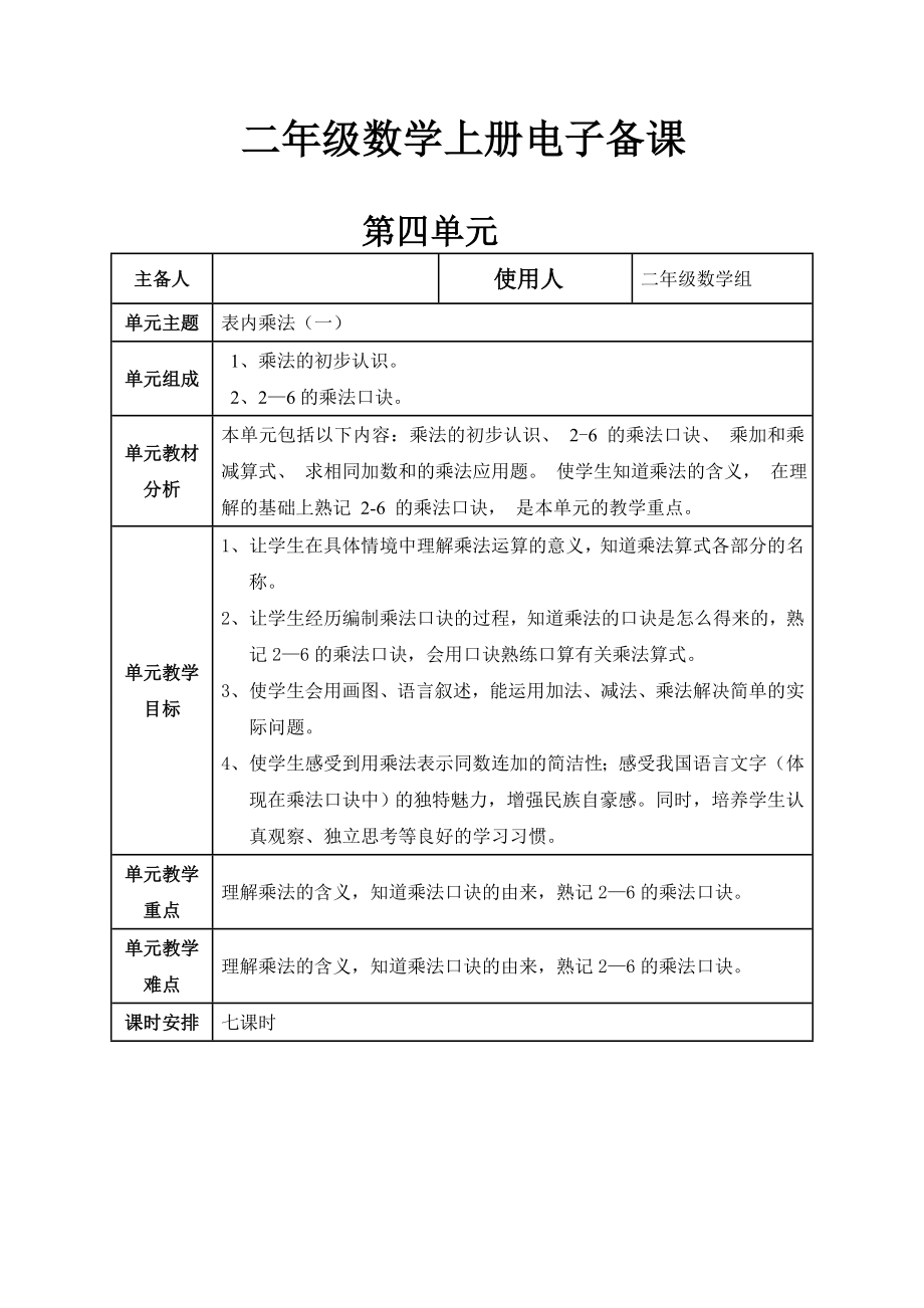 二年级数学第四单元备课.doc_第1页