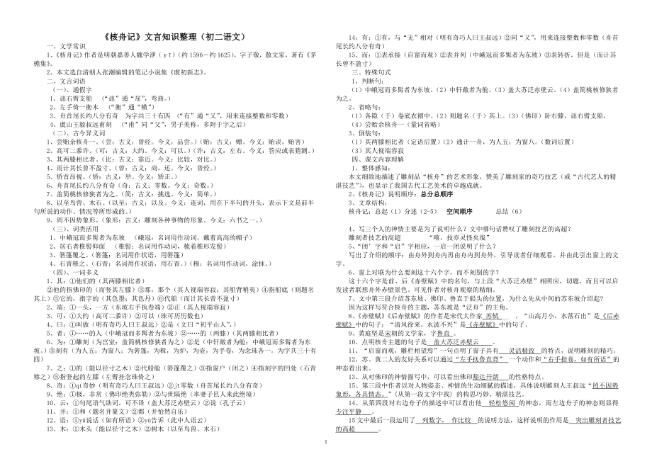 《核舟记》文言知识整理(初二语文).doc_第1页