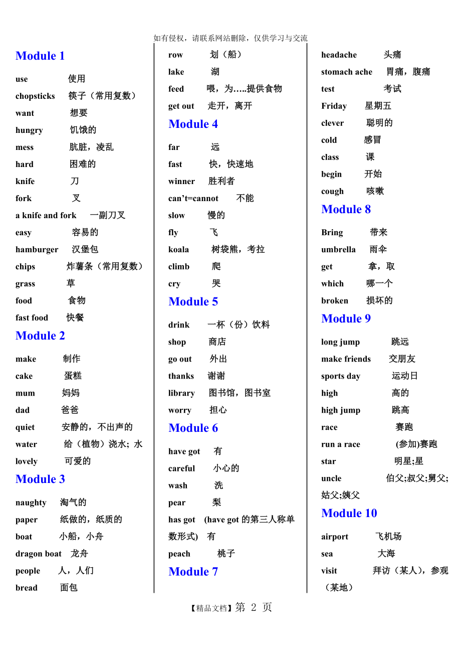 外研社一年级起点三年级上英语单词表.doc_第2页