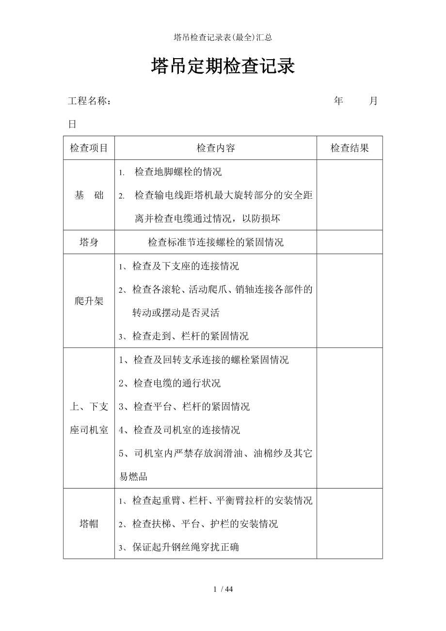 塔吊检查记录表汇总.docx_第1页