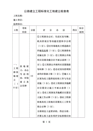 公路建设项目标准化工地建设检查表.doc