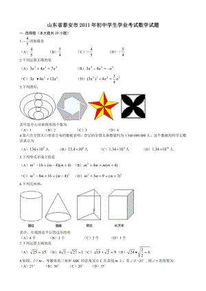 山东省泰安市2011年初中学生学业考试数学试题.doc