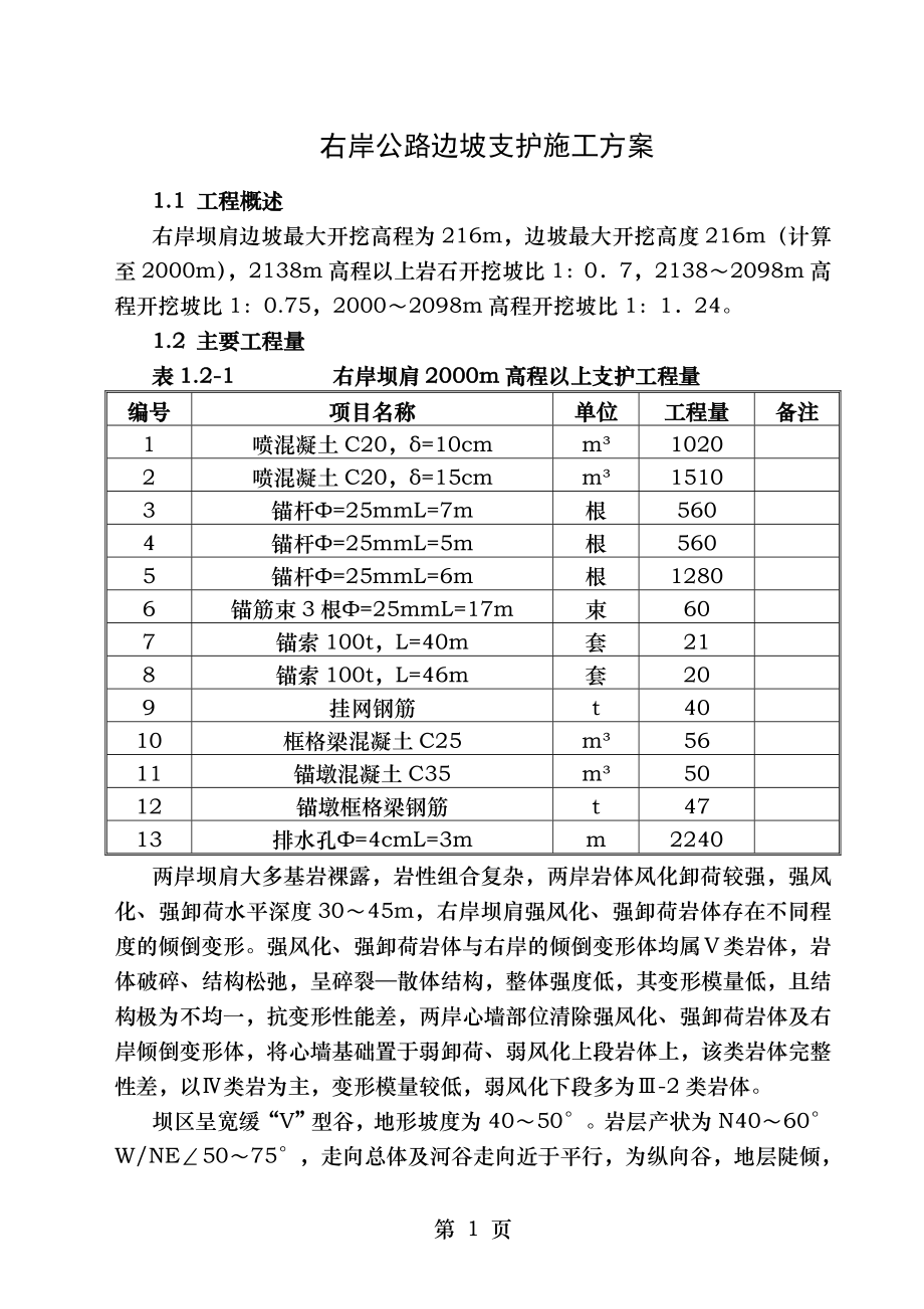 右岸公路边坡支护施工方案.doc_第1页