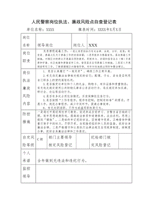 人民警察岗位执法、廉政风险点自查登记表.doc