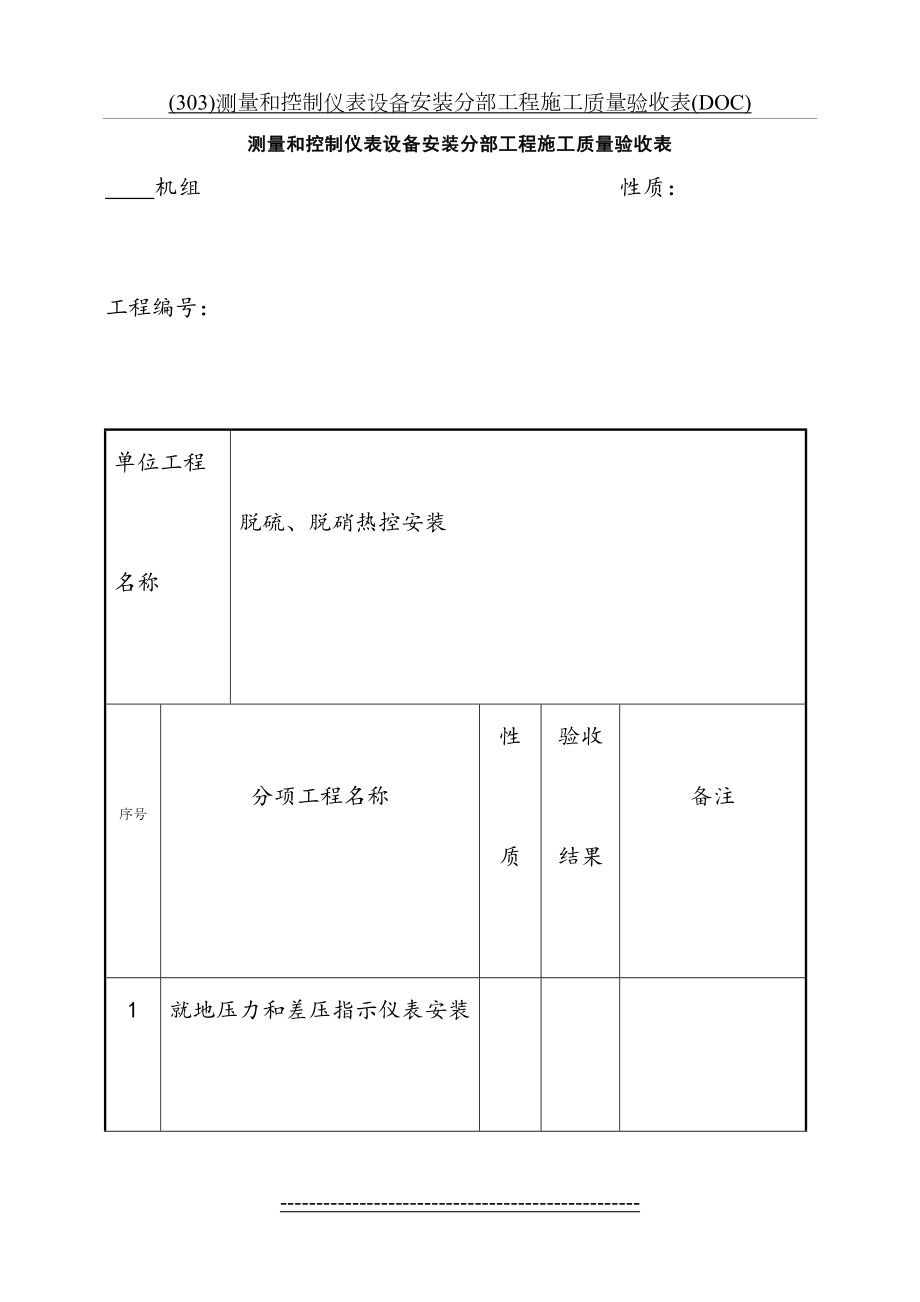 最新(303)测量和控制仪表设备安装分部工程施工质量验收表(DOC).doc_第2页