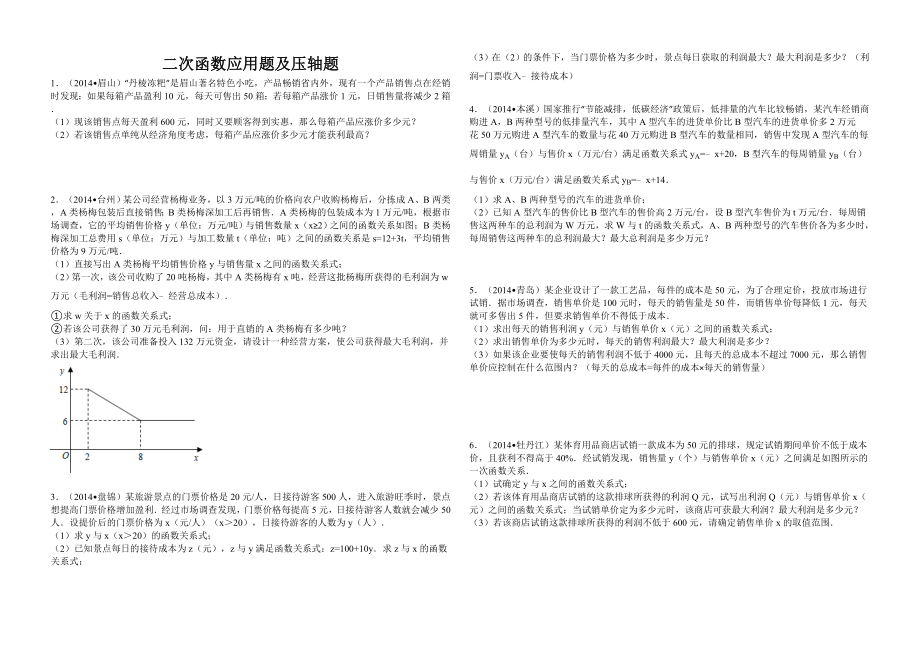 二次函数应用题及压轴题.doc_第1页