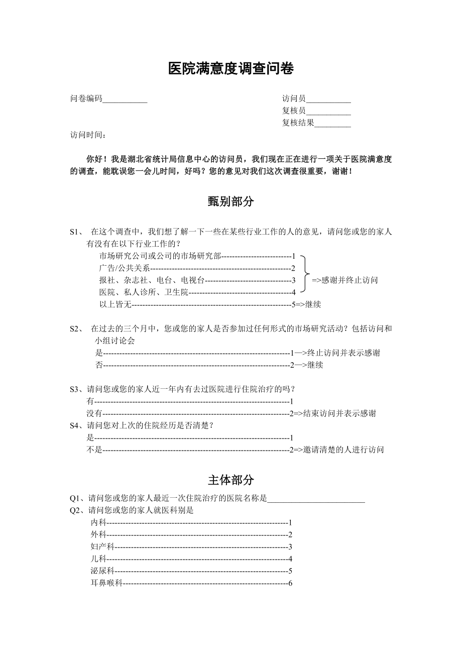 医院满意度调查问卷(修改).doc_第1页