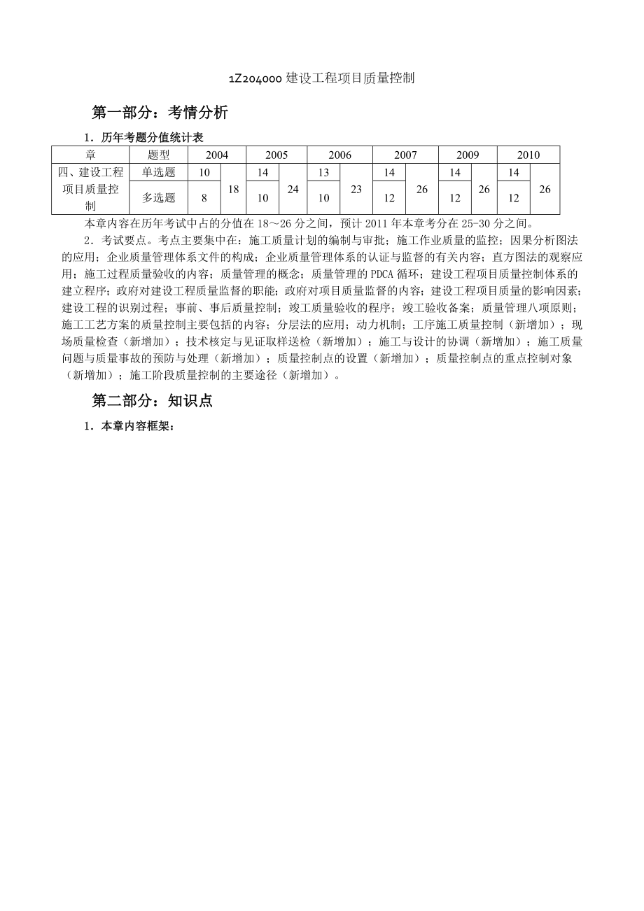 2011年一级建造师建设工程项目管理培训4第四章建设工程项目质量控制.doc_第1页