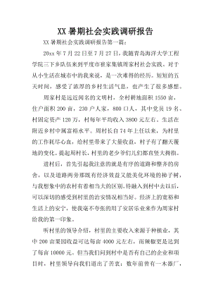 XX暑期社会实践调研报告.docx