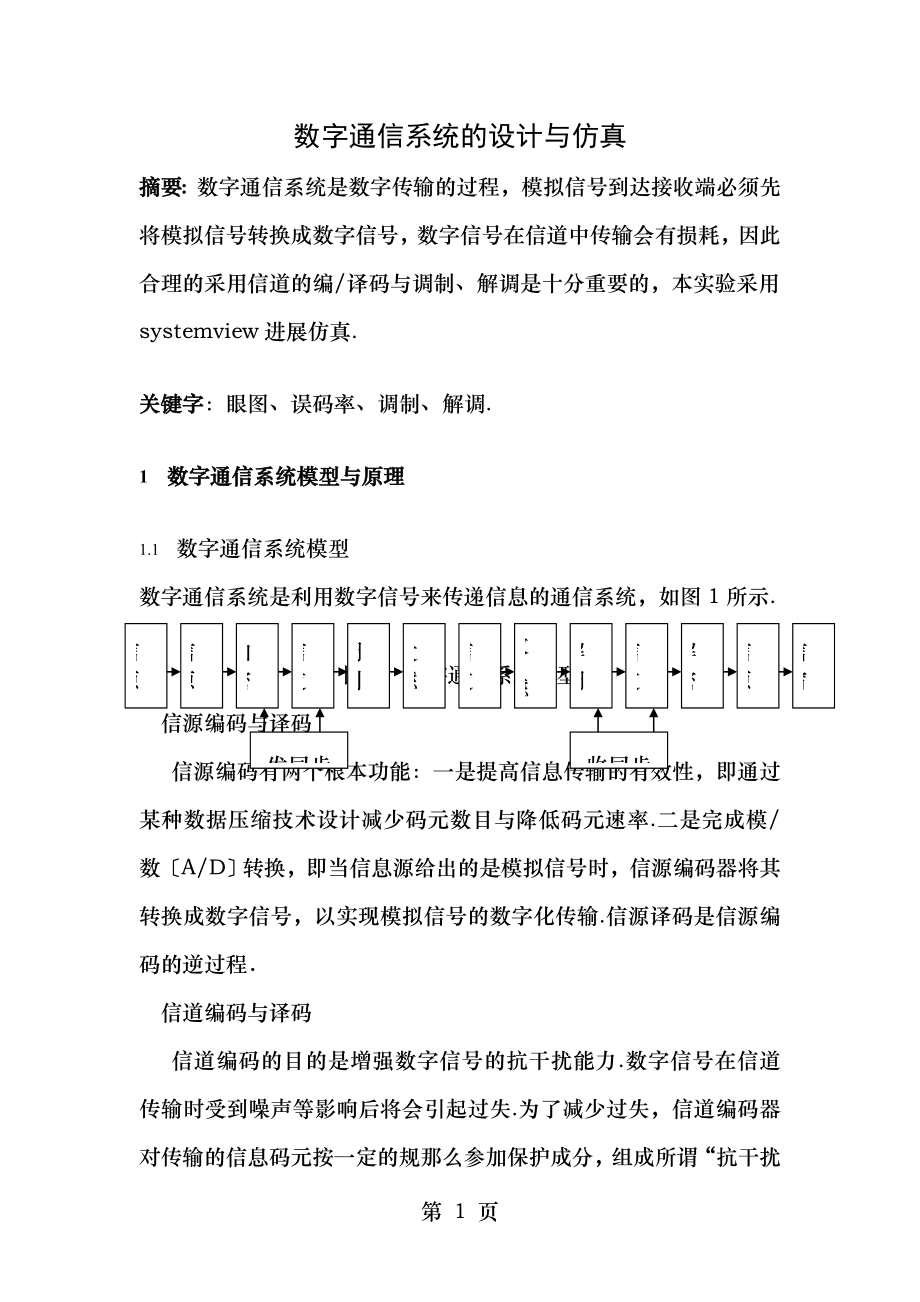 数字通信系统的设计与仿真.doc_第1页