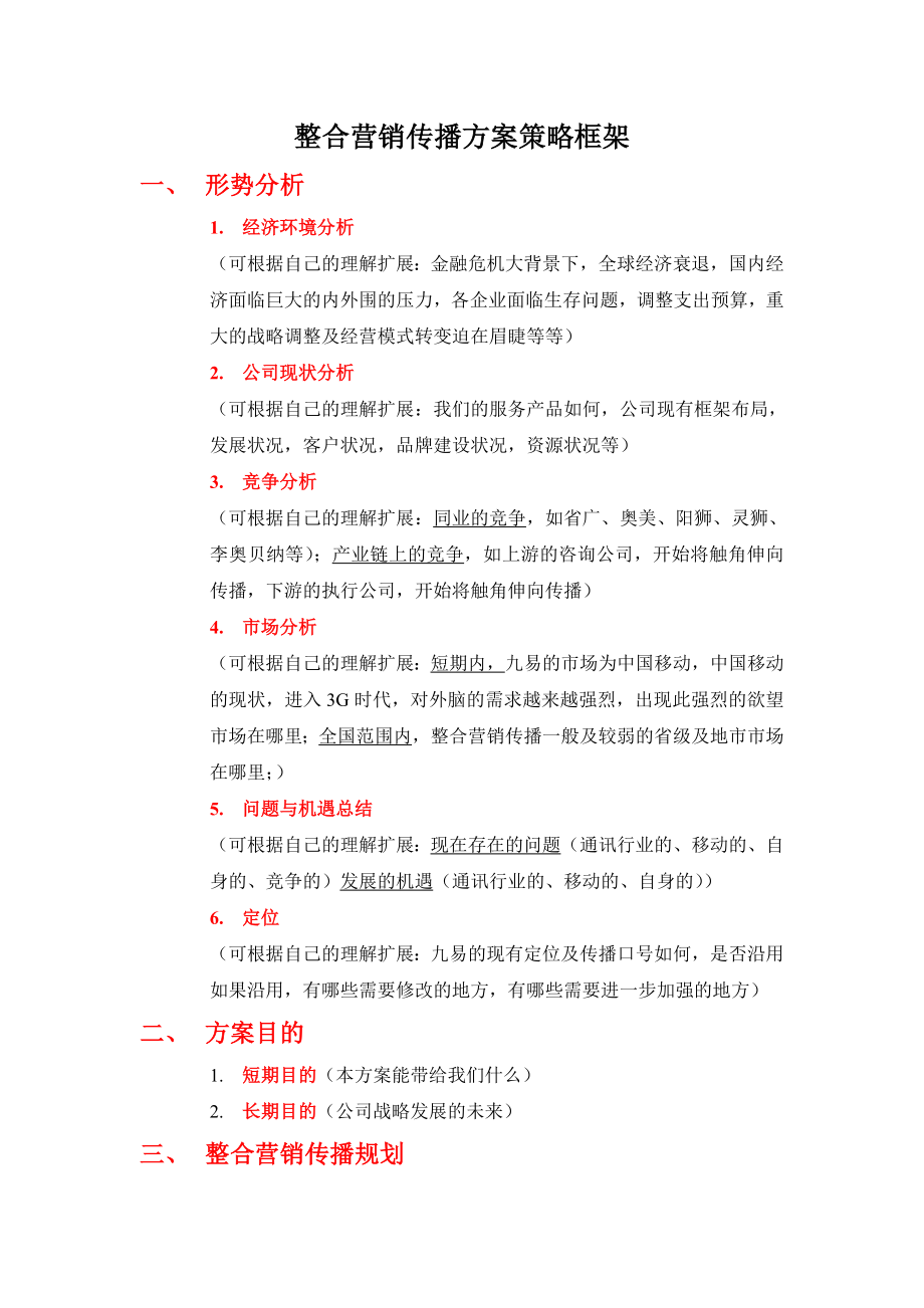 整合营销传播方案策略框架.doc_第1页