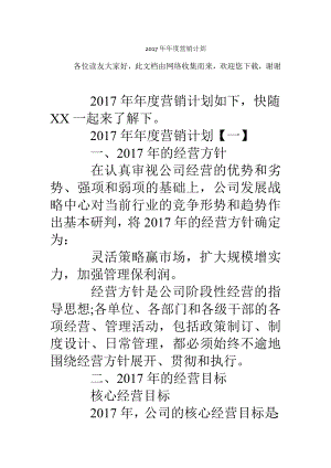 2017年年度营销计划.doc