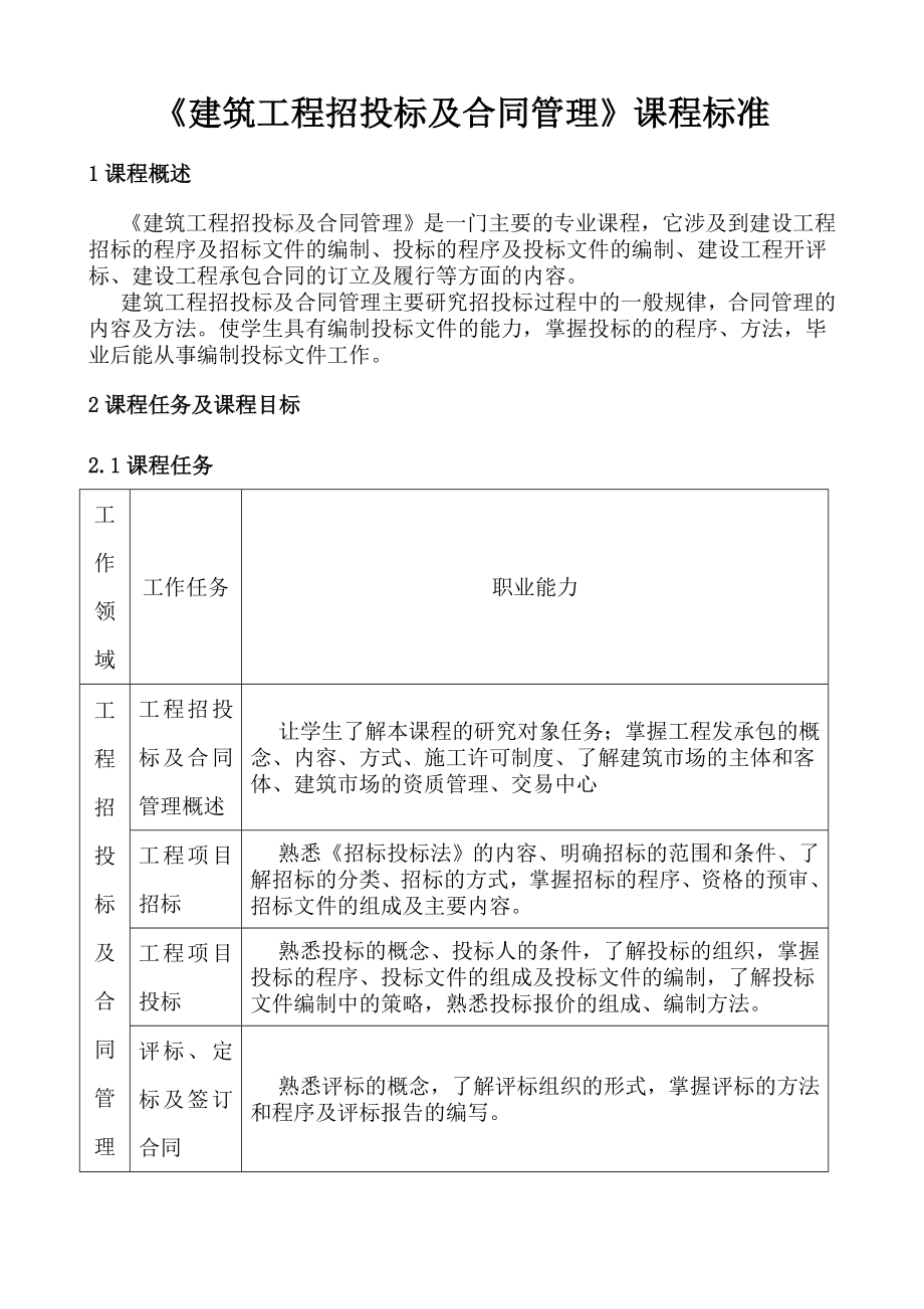 招投标及合同管理课程标准.doc_第1页