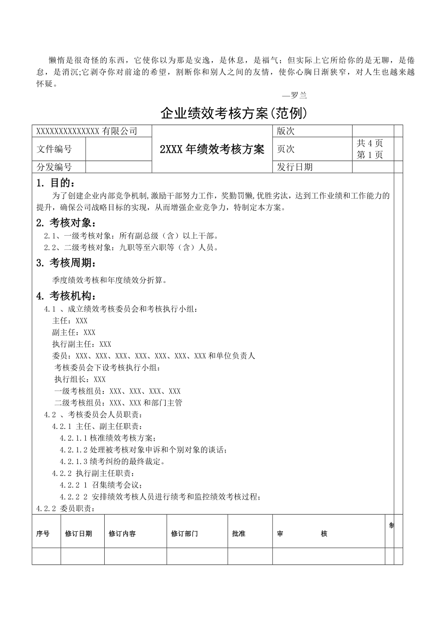 0Xfttlc企业绩效考核方案(范例)(免费).doc_第1页