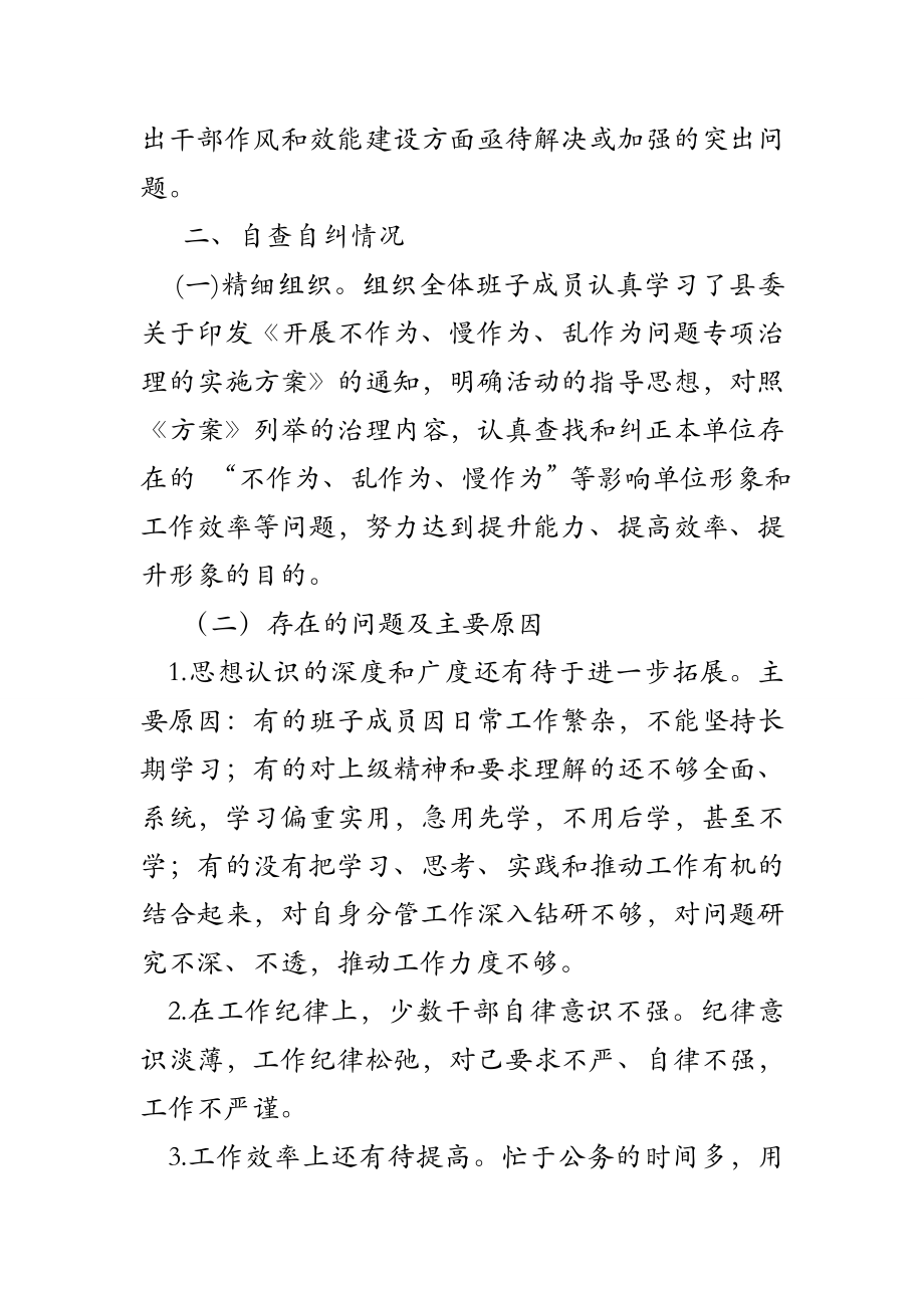 不作为、慢作为、乱作为问题专项治理情况自查自纠报告.doc_第2页