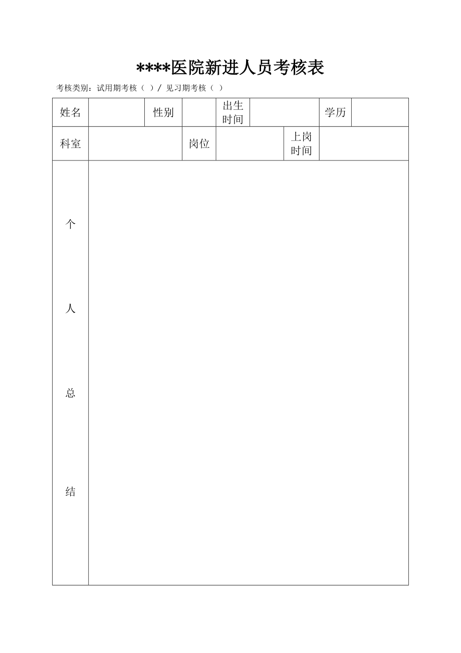 医院新进人员考核表.doc_第1页