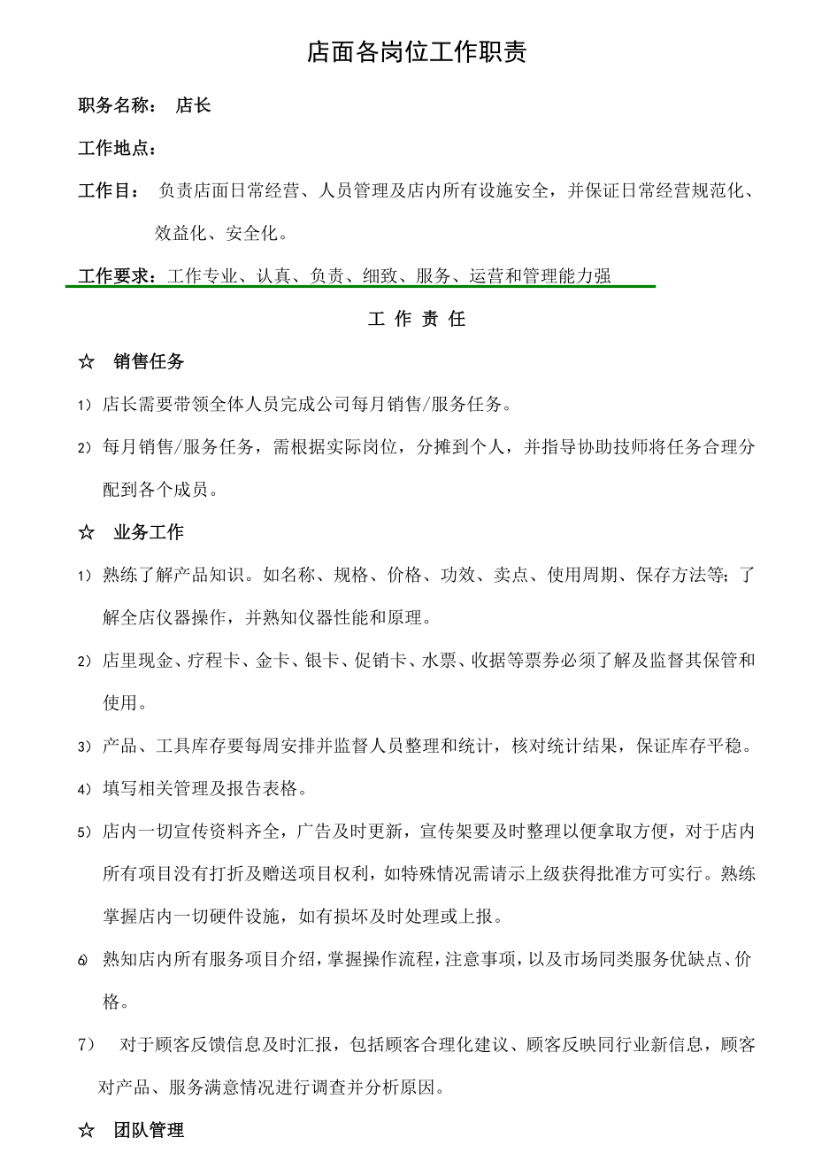 标准美容院岗位职责描述课件资料.doc_第1页