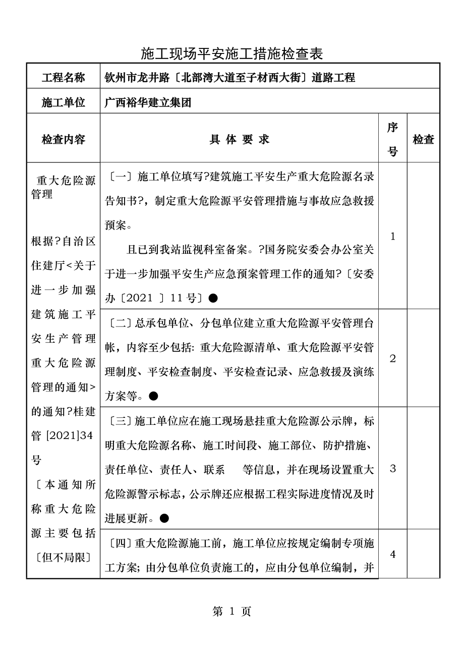 施工现场安全施工措施检查表.doc_第1页