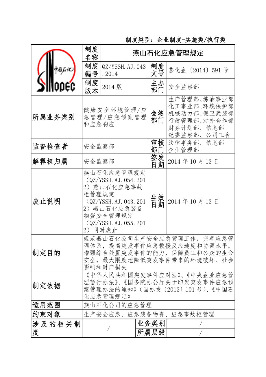 043燕山石化应急管理规定.docx_第1页