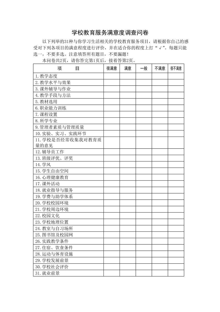 学校教育服务满意度调查问卷.doc_第1页