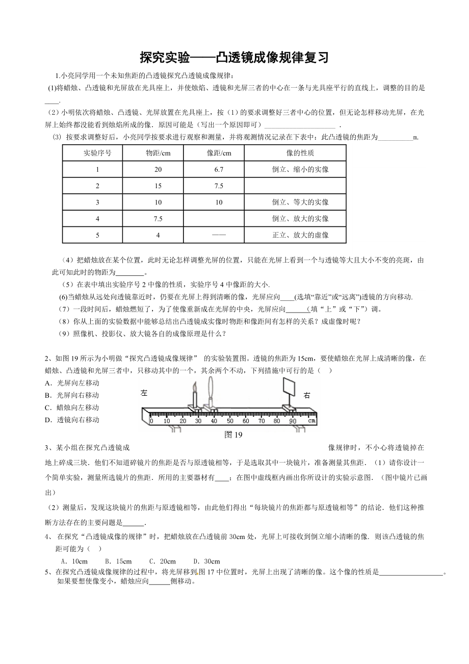 探究凸透镜成像规律实验复习专题.doc_第1页