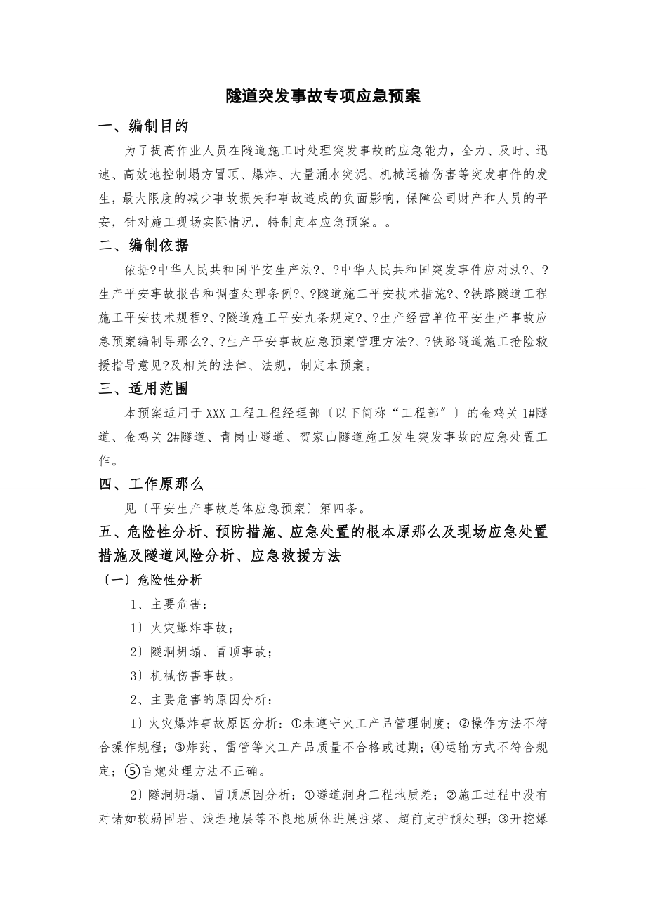 工程隧道突发事故专项应急预案.doc_第1页