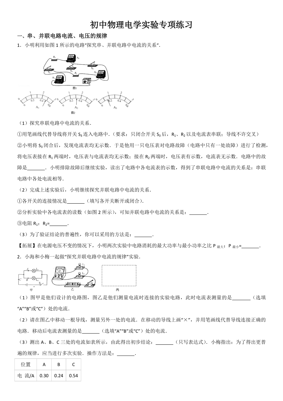 初中物理电学实验专题练习(学生版).doc_第1页