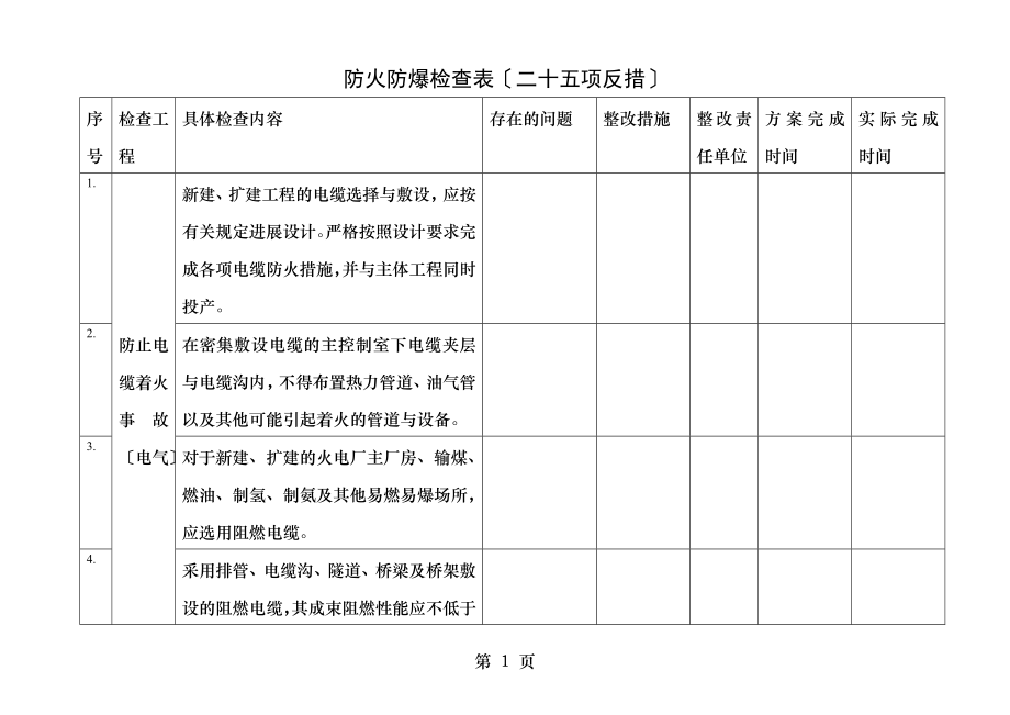 防火防爆检查表(二十五项反措)制粉系统.doc_第1页