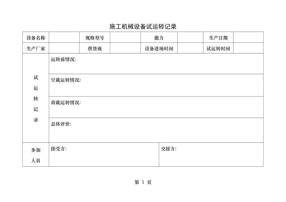 施工机械设备试运转记录.doc_第1页