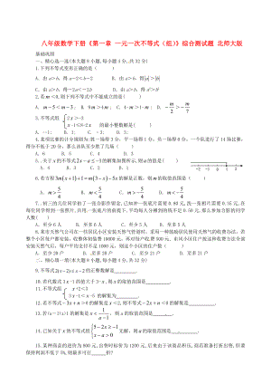 八年级数学下册《第一章-一元一次不等式(组)》综合测试题-北师大版.doc