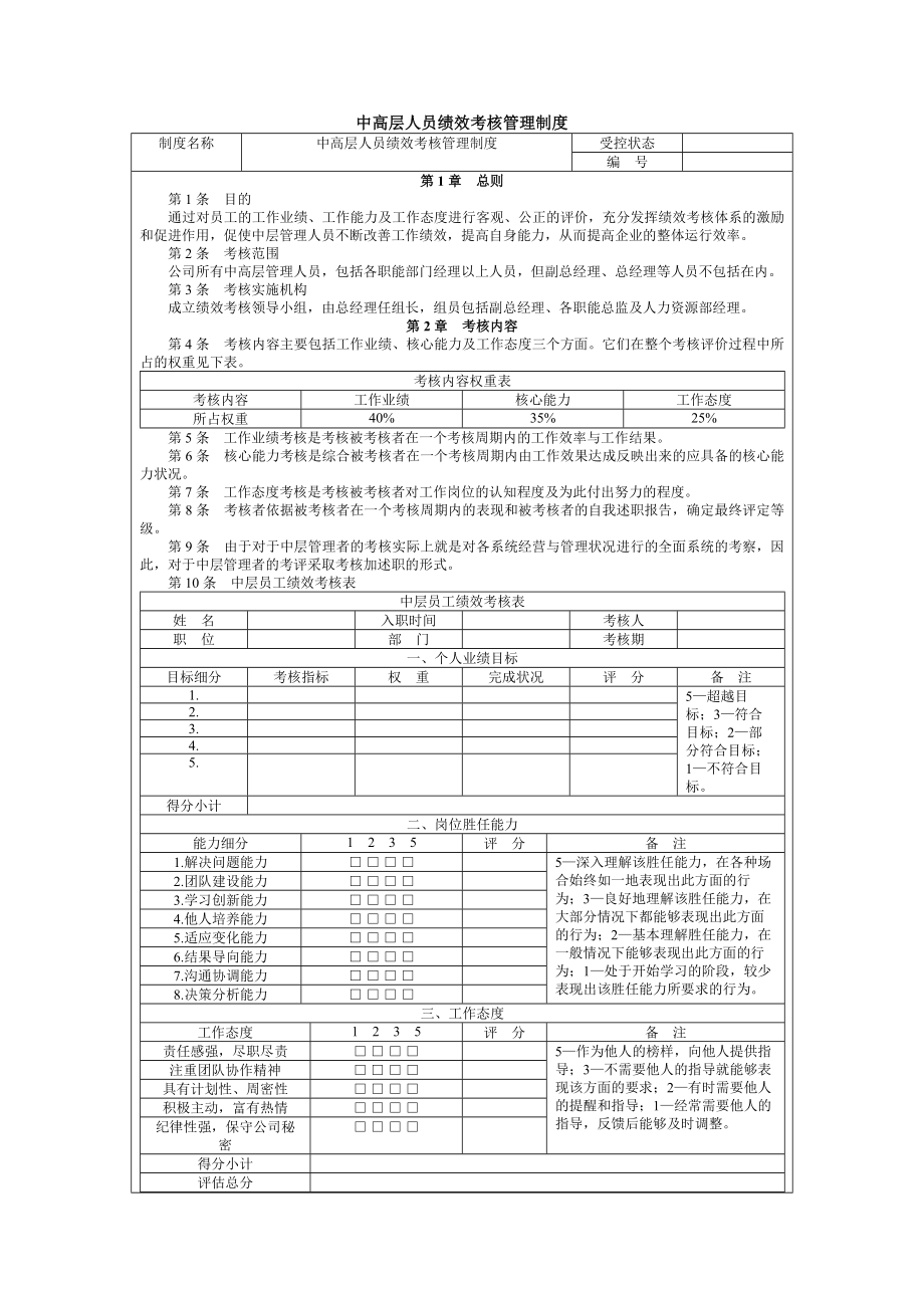 中高层人员绩效考核管理制度.docx_第1页