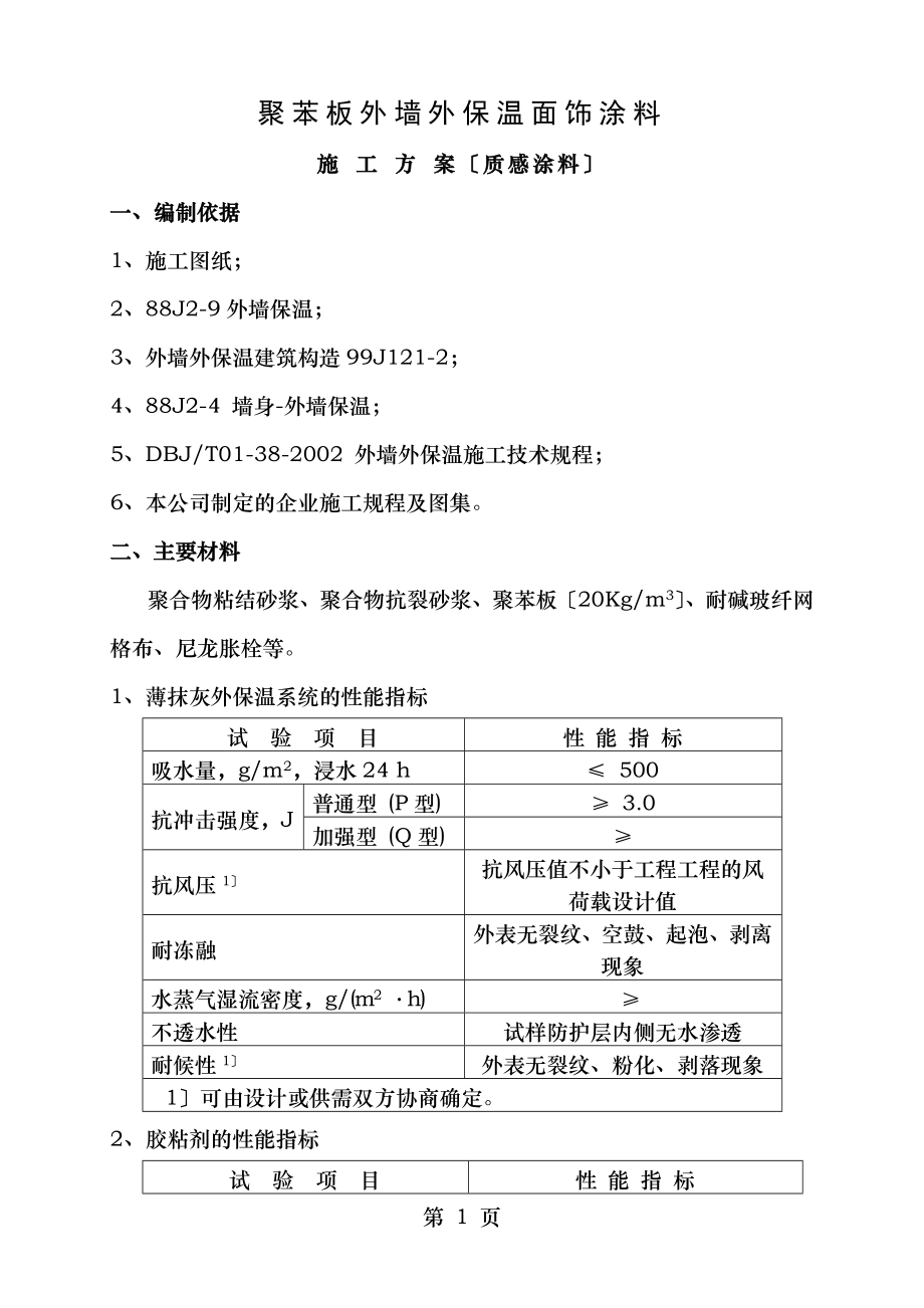 聚苯板外墙外保温面饰涂料施工工艺橄榄树.doc_第1页