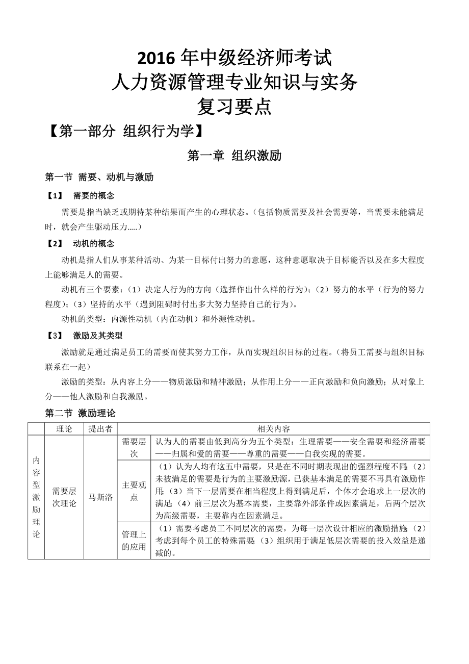 2016年中级经济师考试人力资源管理复习资料整理文档.docx_第1页