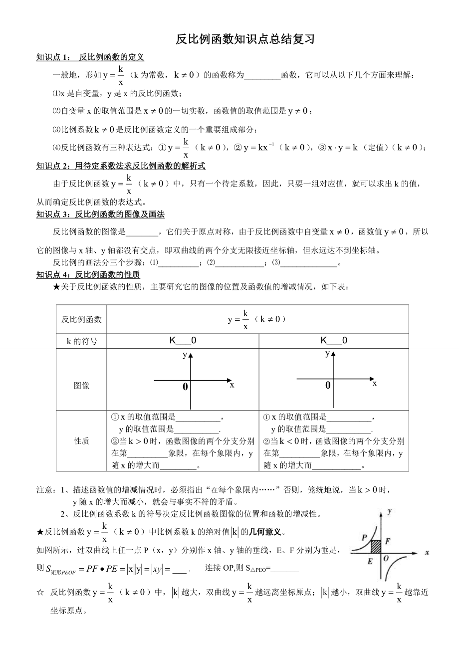 新北师大版九年级数学反比例函数知识点总结复习专题.doc_第1页