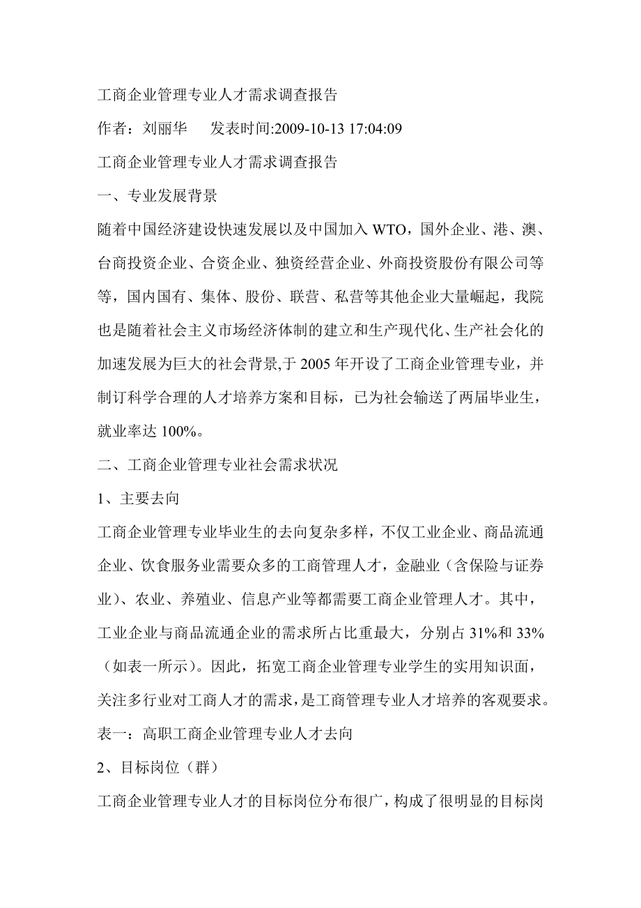 工商企业管理专业人才需求调查报告.doc_第1页