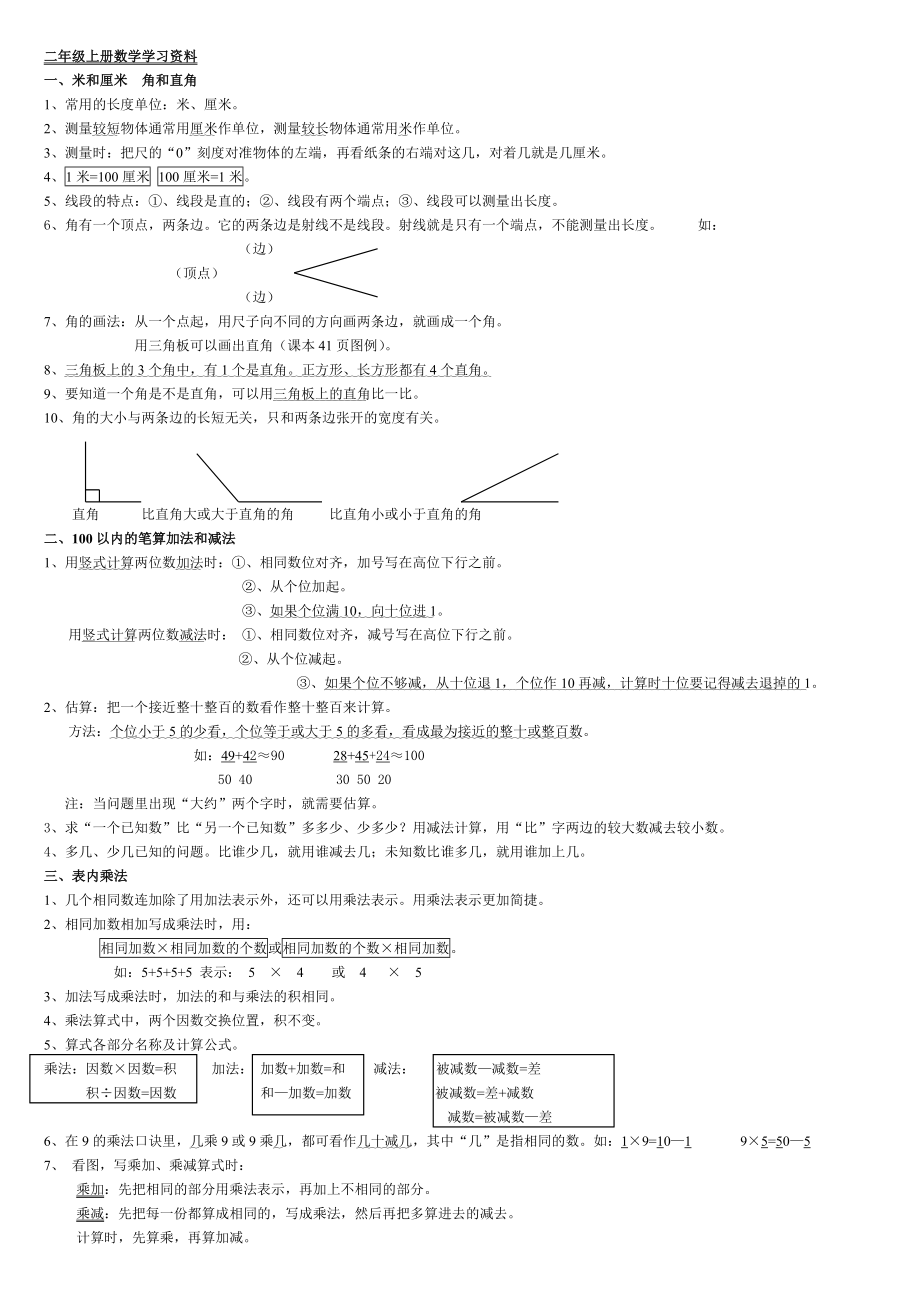 小学二年级数学知识点全册.doc_第1页