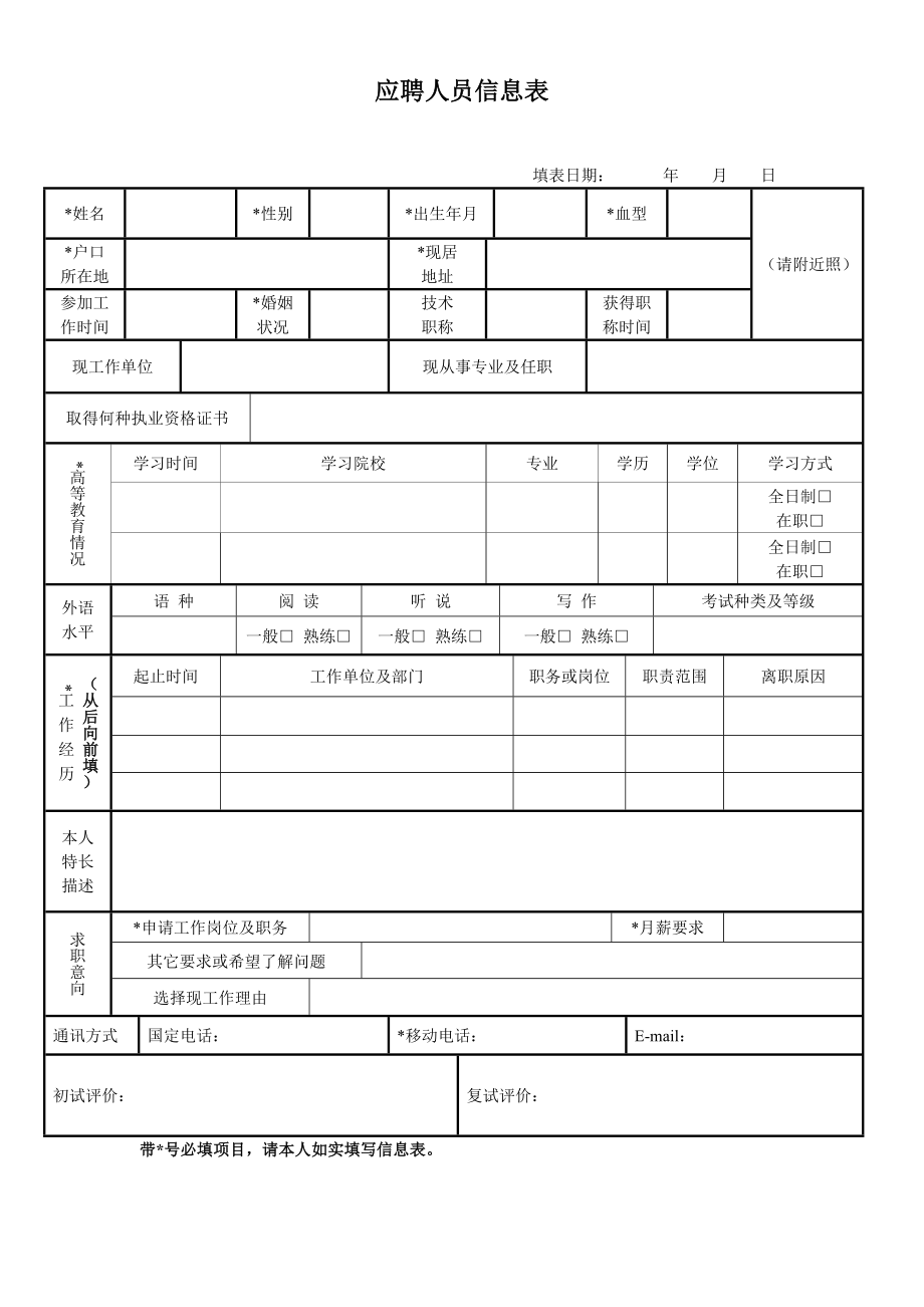 应聘表及员工入职登记表.doc_第1页