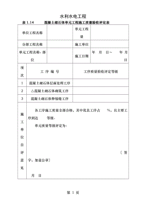 水利水电工程混凝土砌石体单元工程施工质量验收评定表.doc