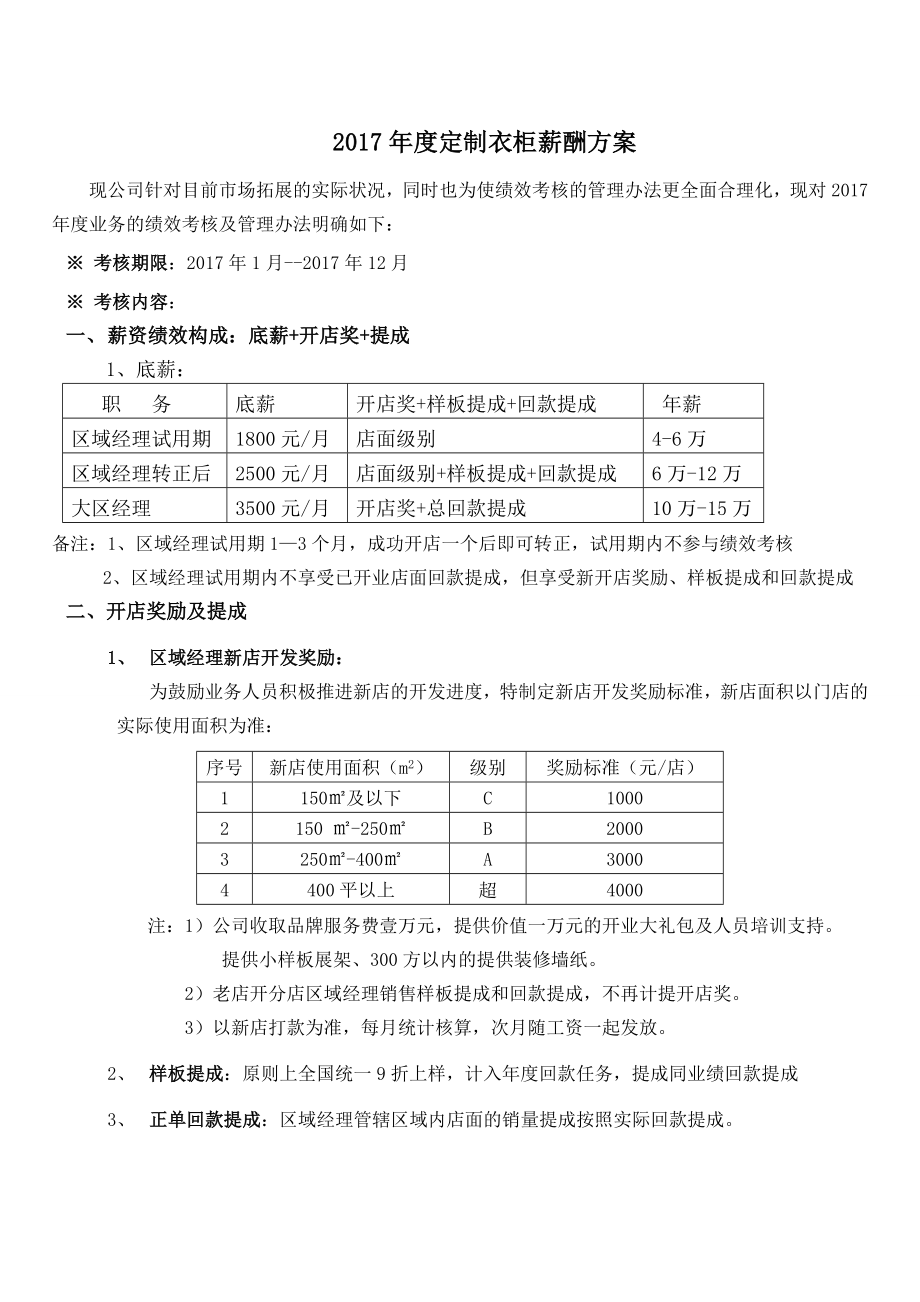 2017年度定制衣柜薪酬方案.doc_第1页