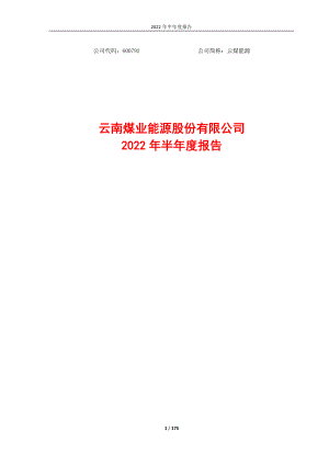 云煤能源：云南煤业能源股份有限公司2022年半年度报告.PDF