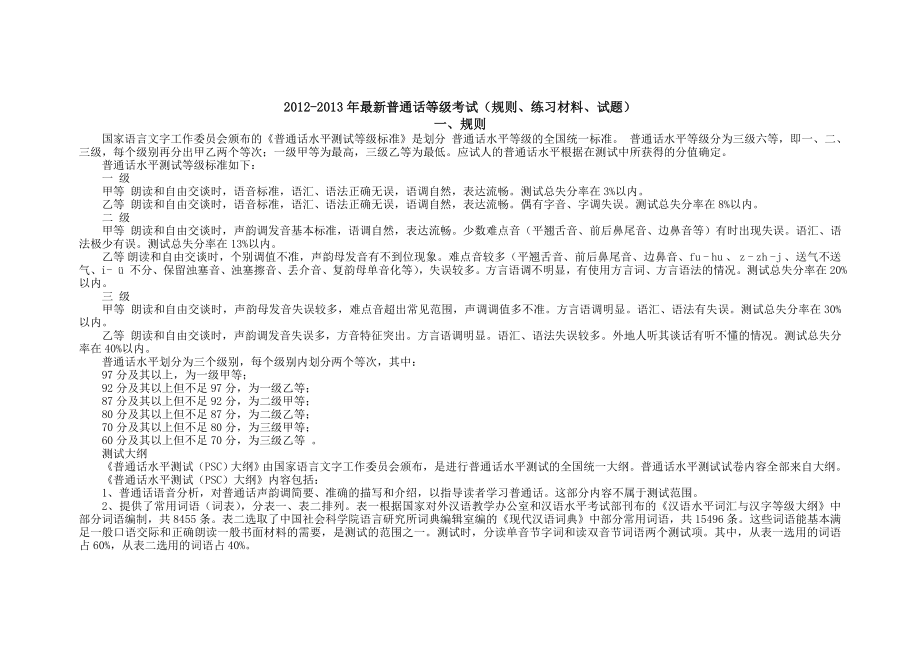 22012013年普通话等级考试必备资料规则练习材料试题3.doc_第1页