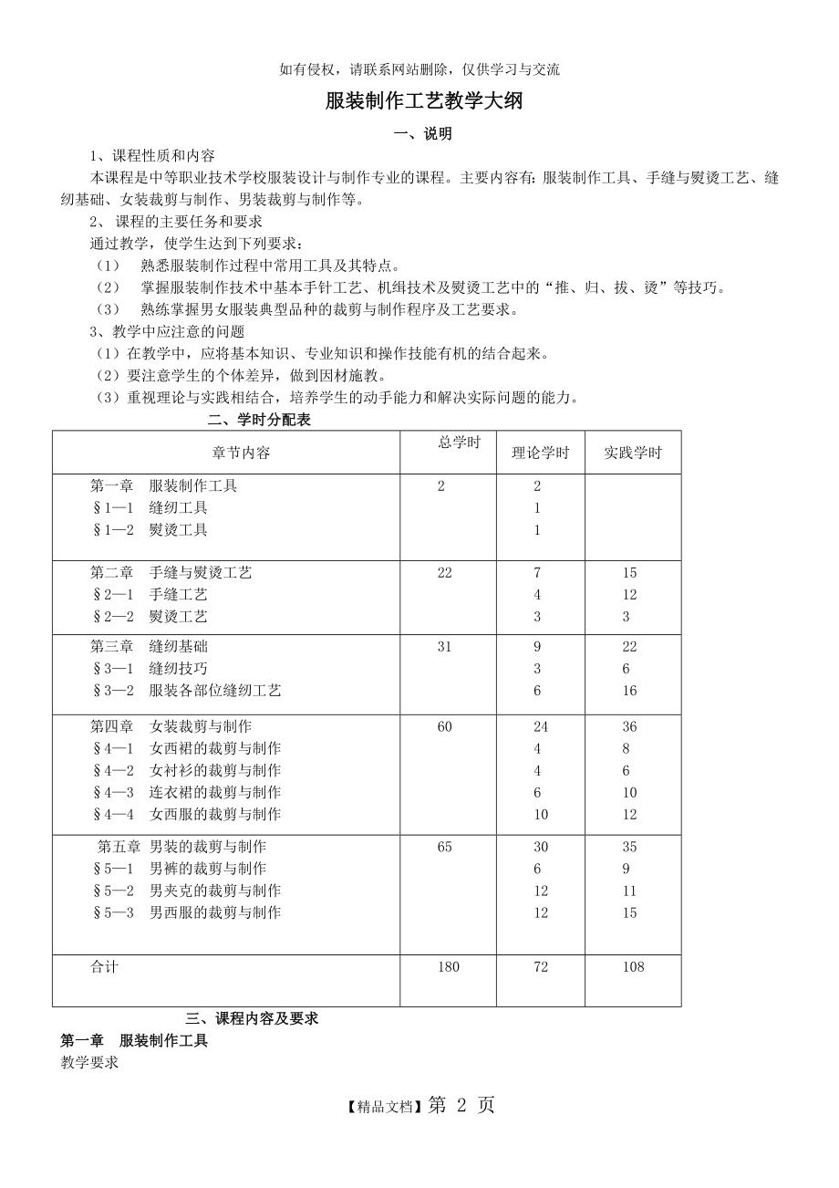 服装制作工艺教学大纲.doc_第2页