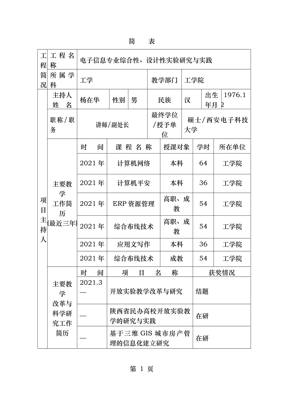 综合性设计性实验教学改革项目开题报告.doc_第2页