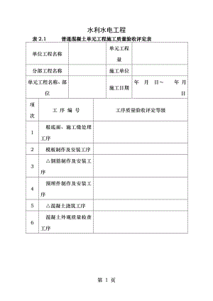 水利水电工程普通混凝土单元工程施工质量验收评定表.doc