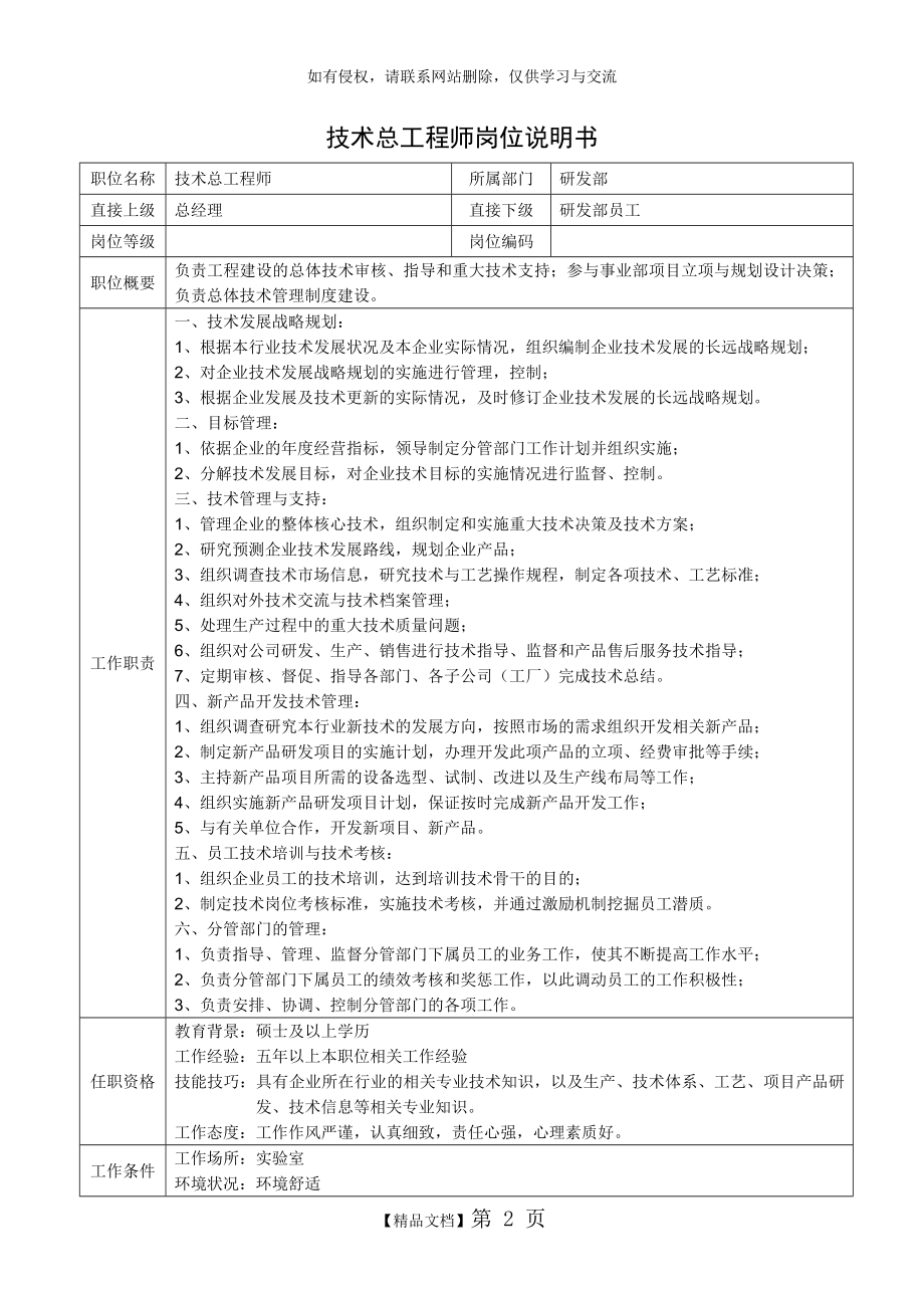 技术总工程师岗位说明书.doc_第2页