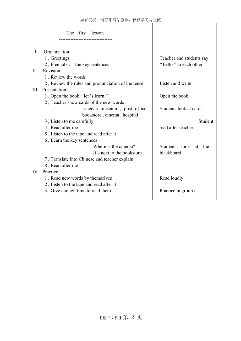 新版PEP小学六年级英语上Unit1 Part A教案(全英).doc_第2页