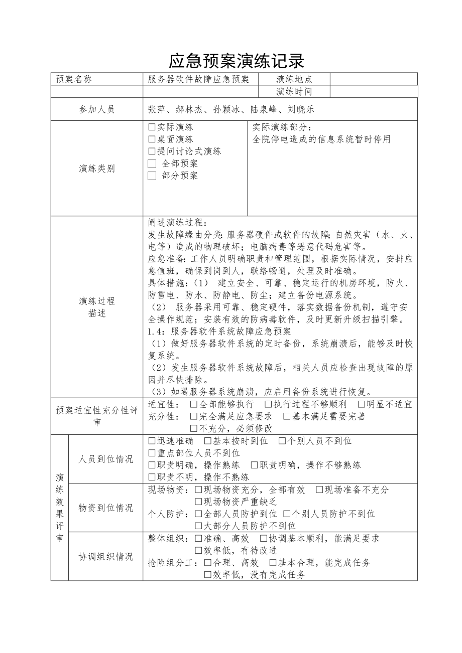 应急预案演练记录表[空白].doc_第1页