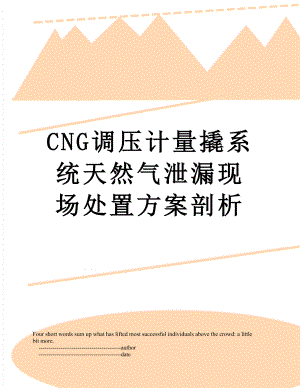 最新CNG调压计量撬系统天然气泄漏现场处置方案剖析.doc