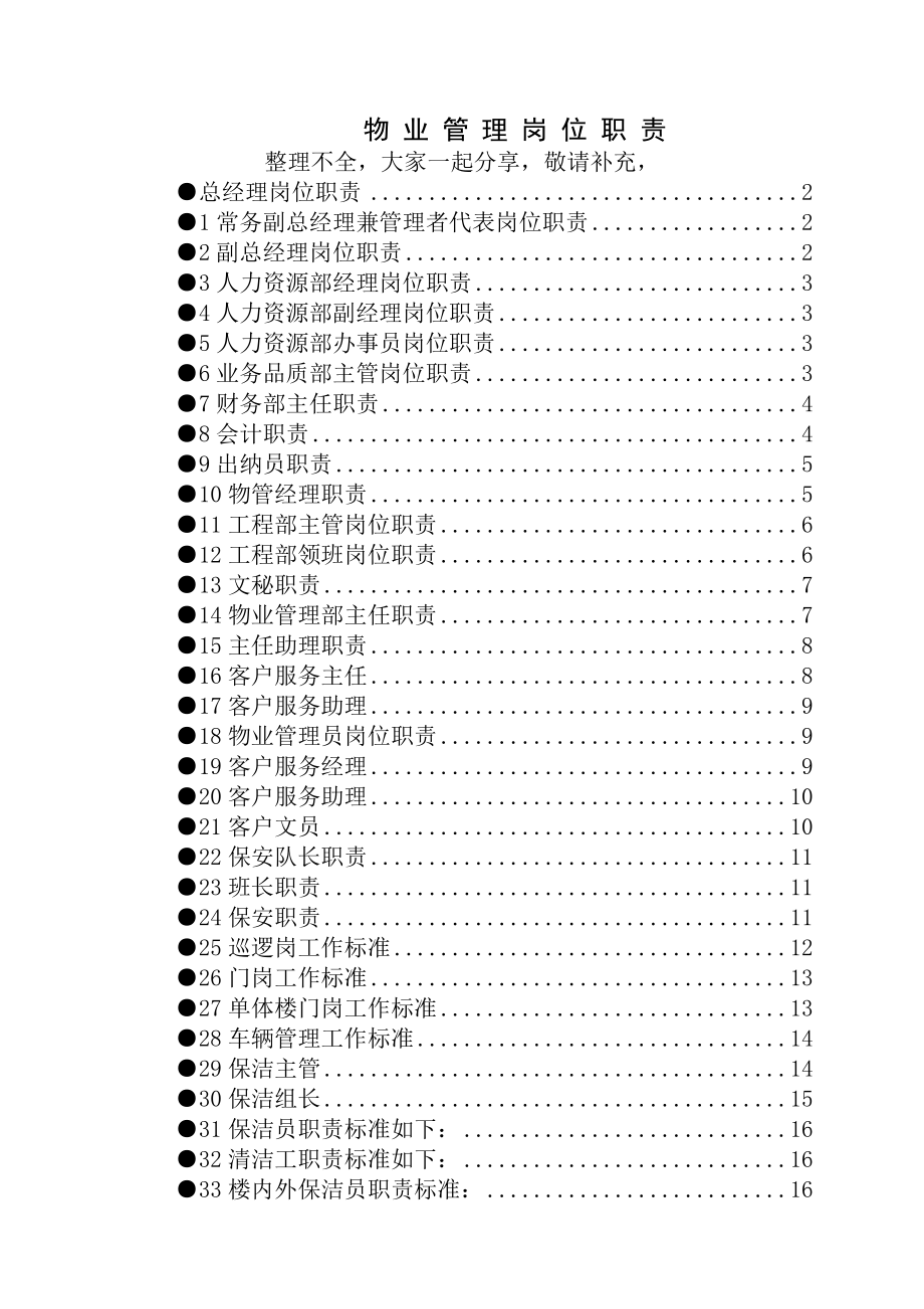 物业管理岗位职责-完整版.docx_第1页