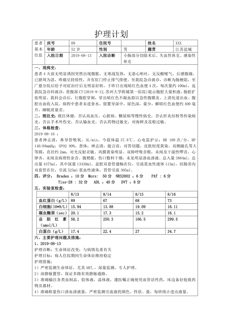 小肠部分切除术后护理计划.doc_第1页